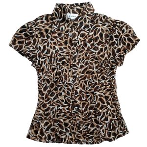 B Works Byer California Women's Sheer Brown/Tan Button Up Shirt S Small